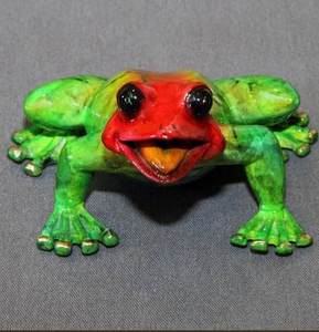 Redhead Green Jason Bronze Frog Sculpture by Barry Stein
