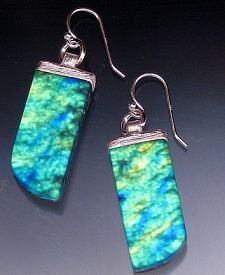 Geo Dangle Pierced Earrings Dichroic Glass- IG Green