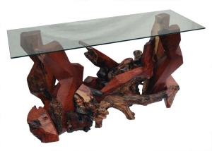 Modern Redwood Console Table with Glass Top DS-19511