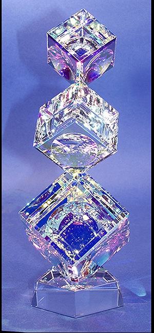 Triple Optical Crystal Cube Sculpture