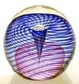 Round Pink and Blue Swirl Veil Paperweight, w Air Bubble