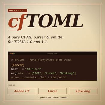 Image about cfTOML: a pure CFML parser and emitter for TOML 1.0 and 1.1