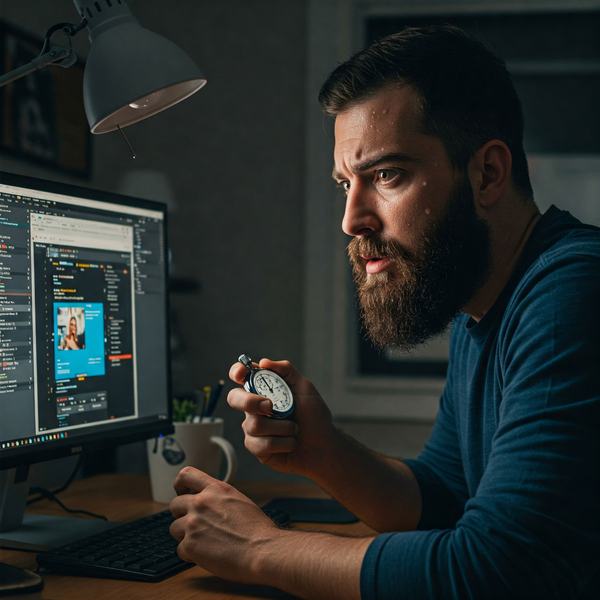 Developer watching a stop watch to capture the performance.