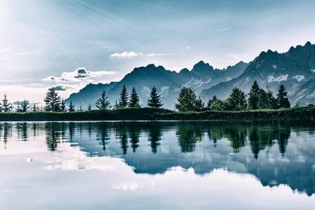 Panaramic lake view with reflection